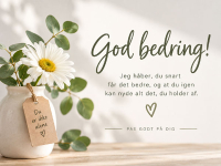 Elegant god bedring-kort med grønne blade og en enkel hilsen. Tilføj din personlige tekst og send kortet gratis online.