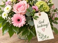 Smukt god bedring-kort med rosa blomster og en varm blomsterhilsen. Skriv din personlige tekst og send kortet gratis online.