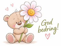 Sødt god bedring-kort med bamse og blomst. Skriv din personlige god bedring-hilsen og send kortet gratis online.