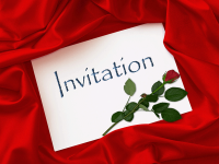 Elegant invitation med røde roser og klassisk motiv. Tilføj din personlige invitationstekst og send invitationen gratis online.