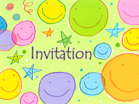 Farverig invitation med blomster og et lyst, festligt motiv. Tilføj din personlige tekst og send invitationen gratis online.