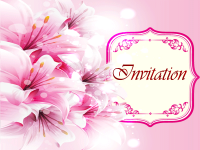 Rosa invitation med smukke blomster og et elegant udtryk. Skriv din personlige invitationstekst og send invitationen gratis online.