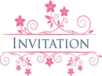 Fin rosa invitation med dekorative blomster. Tilføj din personlige invitationstekst og send invitationen gratis online.