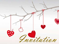 Hyggelig invitation til julefrokost med røde julehjerter. Skriv tid, sted og din personlige tekst og send invitationen gratis online.