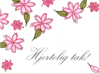 Sødt takkekort med lyserøde blomster og en personlig stemning. Tilføj din egen takkehilsen og send kortet gratis online.