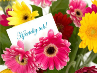 Farverigt takkekort med smukke blomster. Skriv din personlige takkehilsen og send kortet gratis online til en, du gerne vil sige tak til.