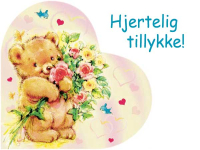 Sødt tillykkekort med bamse og Hjertelig tillykke-hilsen. Skriv din personlige lykønskning og send kortet gratis online.