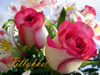 Smukt tillykkekort med rosa roser og Tillykke-hilsen. Skriv din personlige lykønskning og send kortet gratis online.