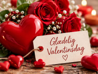 Et romantisk valentinskort med smukke røde roser og røde hjerter. Send en kærlig valentinsdagshilsen til din kæreste eller en særlig person, du holder af.
