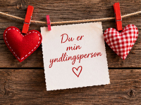 Et hyggeligt valentinskort med hjerter og teksten “Du er min yndlingsperson”. Perfekt til en varm og personlig valentinsdagshilsen til kæresten eller en anden, du holder særligt af.